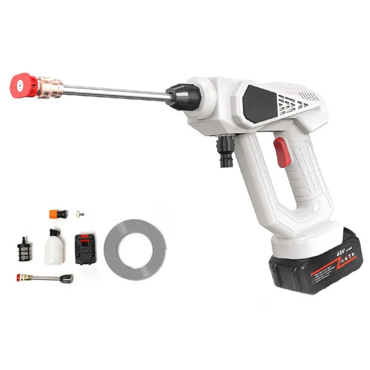 8107 Household Electric Car Washing Machine Water Spray Nozzle 48VH 12000mAh Car Water Gun - White / US Plug
