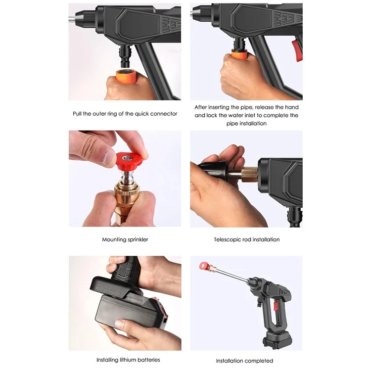 8107 Household Electric Car Washing Machine Water Spray Nozzle 48VH 12000mAh Car Water Gun - White / US Plug