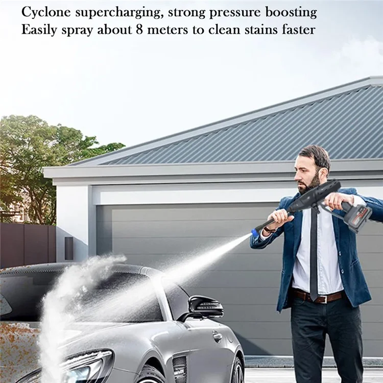 8103 Household Electric Car Washing Machine 48VH 12000mAh Car Water Gun with Sprayer Nozzle - White / EU Plug