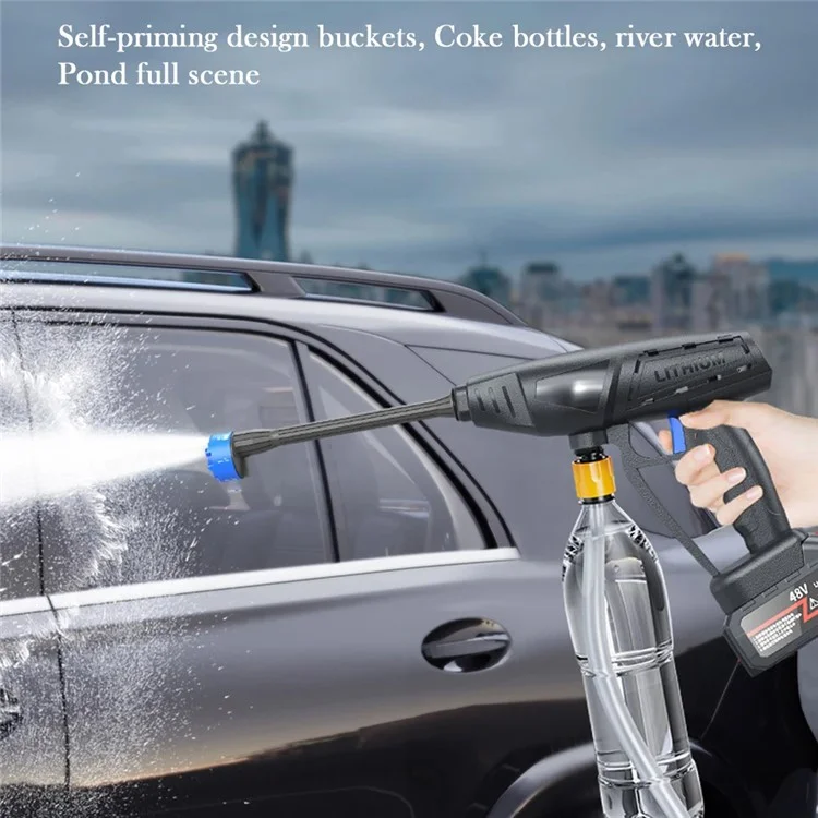 8103 Household Electric Car Washing Machine 48VH 12000mAh Car Water Gun with Sprayer Nozzle - White / EU Plug