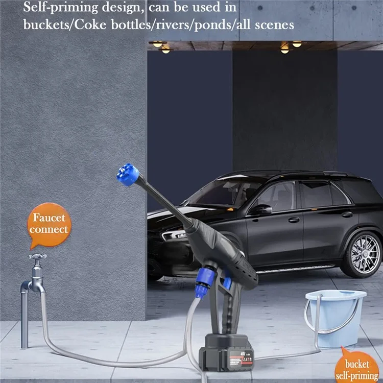8103 Household Electric Car Washing Machine 48VH 12000mAh Car Water Gun with Sprayer Nozzle - White / EU Plug