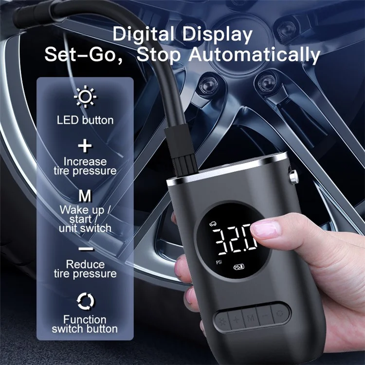 CQB-3668 Inflatable Pump Portable Handheld Digital Display Rechargeable Tire Pump with LED Light