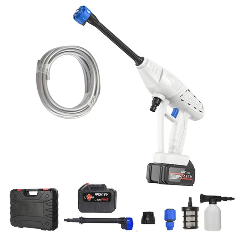8103 High Pressure Water Gun Electric Car Household Spray Washer Cleaner Washing Machine (Battery: 96VH 18000mAh) - US Plug / White