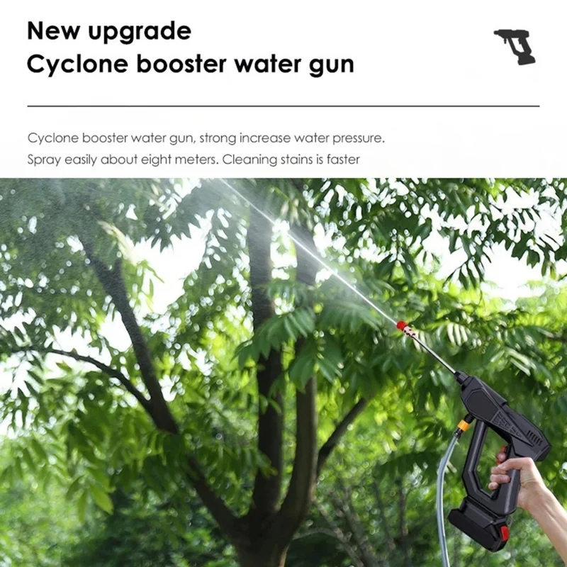 8107 Wireless Lithium-ion Battery Charging Car Wash Machine 200W Household Electric Water Spray Gun - EU Plug / Black