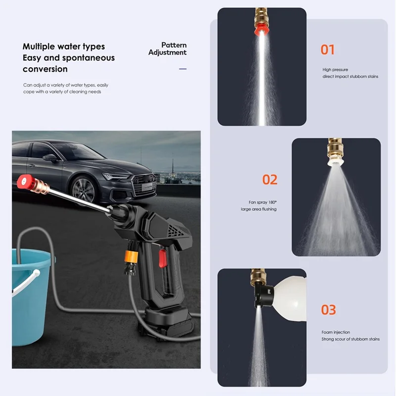 8107 Wireless Lithium-ion Battery Charging Car Wash Machine 200W Household Electric Water Spray Gun - EU Plug / Black