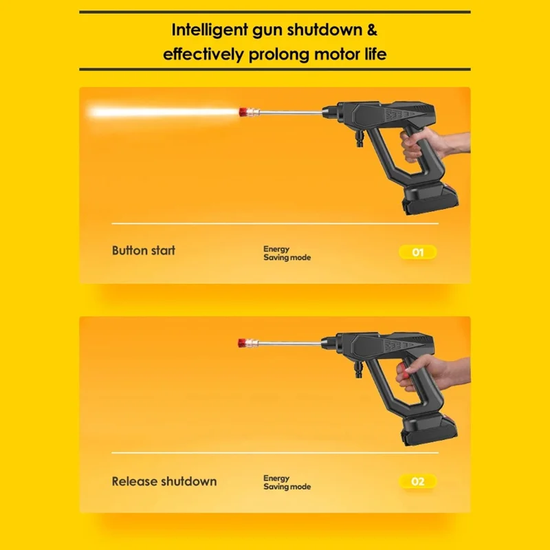 8107 Wireless Lithium-ion Battery Charging Car Wash Machine 200W Household Electric Water Spray Gun - EU Plug / Black