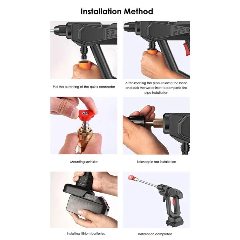 8107 Wireless Lithium-ion Battery Charging Car Wash Machine 200W Household Electric Water Spray Gun - EU Plug / Black