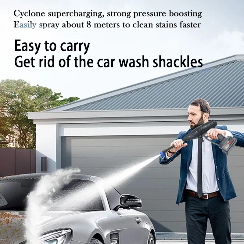 8103 Household Car Cleaning 300W Portable High Pressure Washer Electric Car Wash Water Gun (Battery: 24VH 6000mAh) - EU Plug / White