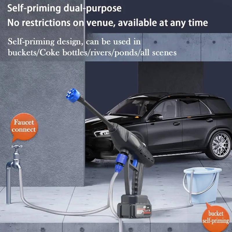8103 Household Car Cleaning 300W Portable High Pressure Washer Electric Car Wash Water Gun (Battery: 24VH 6000mAh) - EU Plug / White