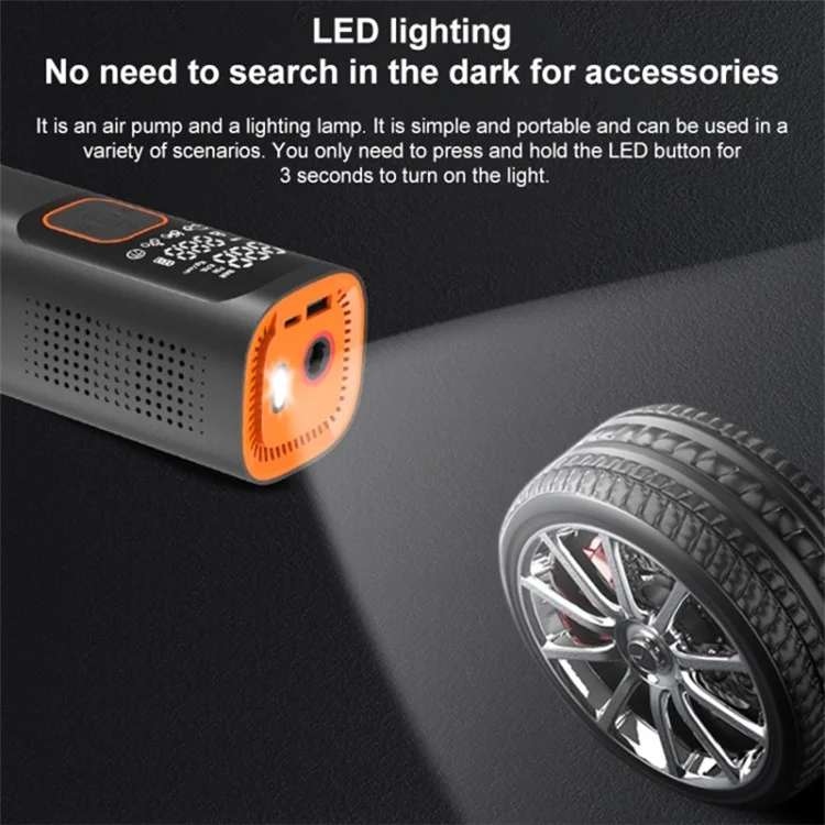 NW01-P Car Tire Inflator Digital Display Portable Cordless Air Inflator (7500mAh Batterie, 12V Zigarettenanzünder)