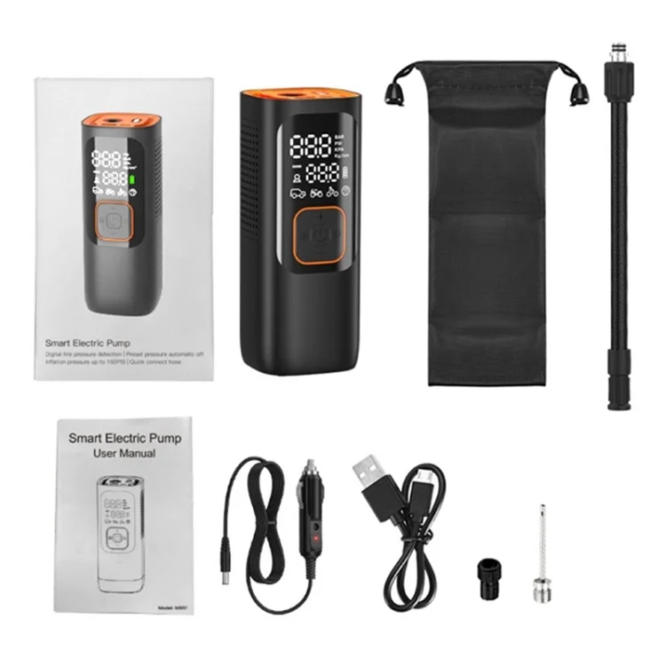 NW01-P Car Tire Inflator Digital Display Portable Cordless Air Inflator (7500mAh Batterie, 12V Zigarettenanzünder)