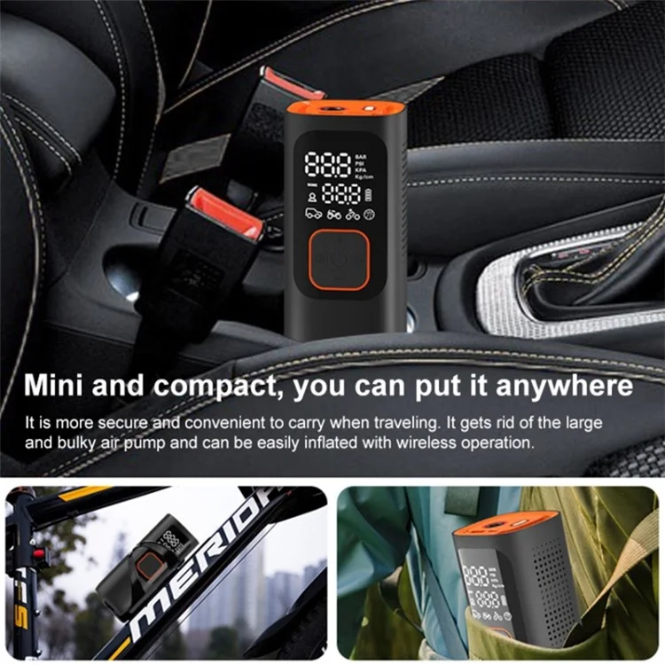 NW01-P Car Tire Inflator Digital Display Portable Cordless Air Inflator (7500mAh Batterie, 12V Zigarettenanzünder)