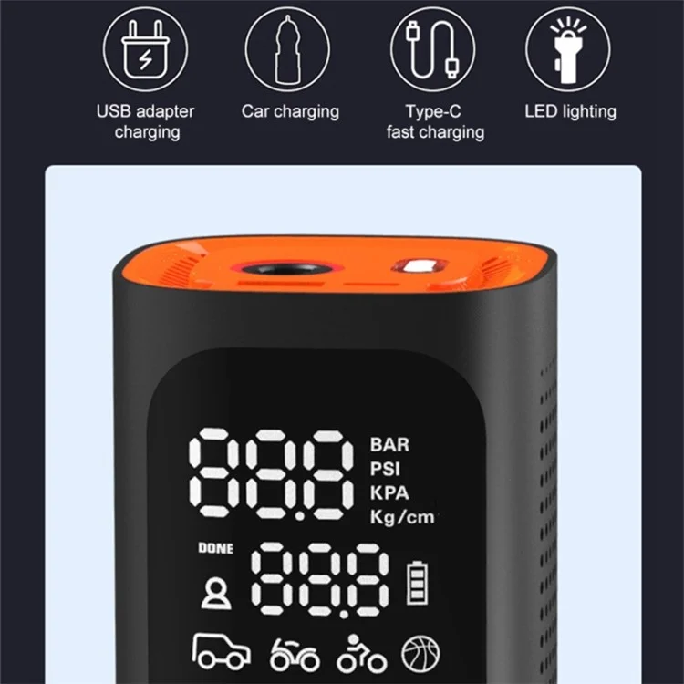 NW01-P Car Tire Inflator Digital Display Portable Cordless Air Inflator (7500mAh Batterie, 12V Zigarettenanzünder)