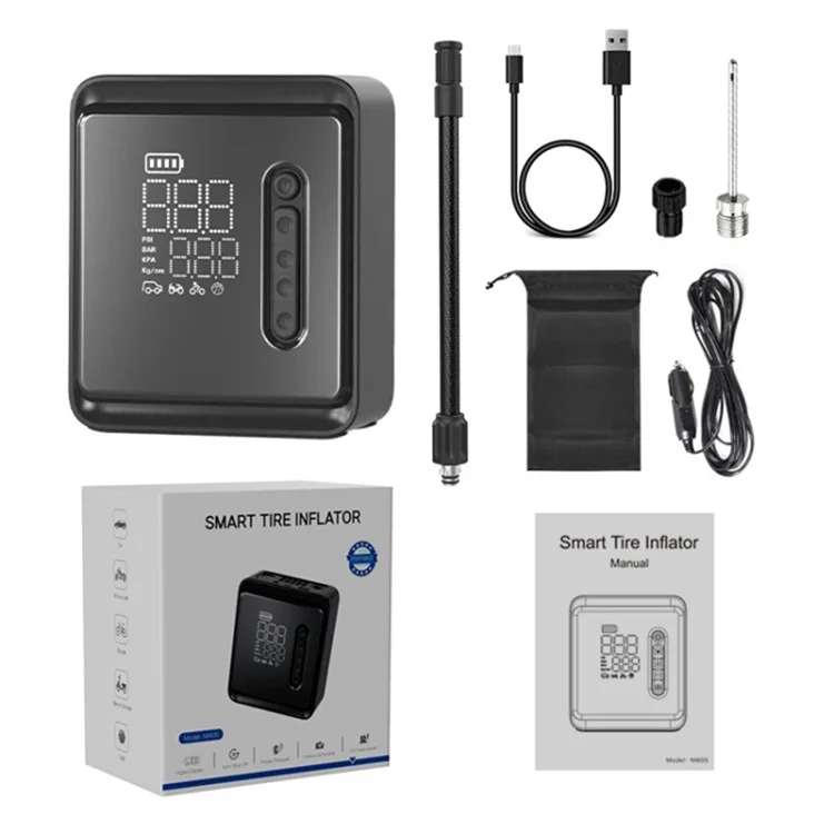 NW05-P Cordless Car Air Pump Inflator Multifunctional Digital Display Tyre Inflator with LED Light