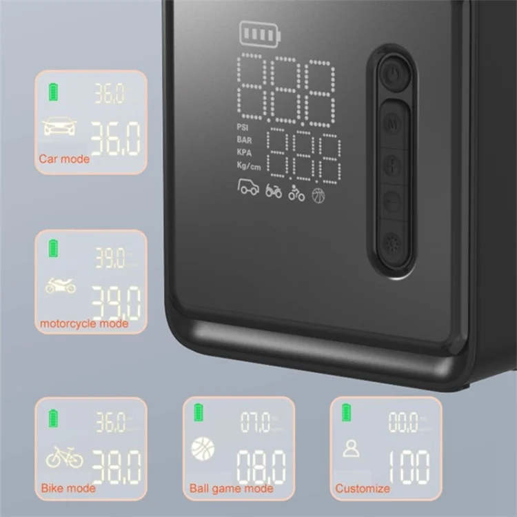 NW05-P Cordless Car Air Pump Inflator Multifunctional Digital Display Tyre Inflator with LED Light