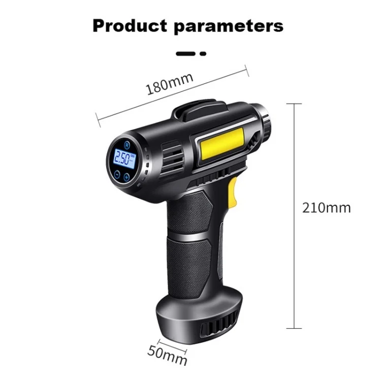 12V Wired Digital Car Tyre Inflator Portable Air Compressor with 3 Nozzle Adaptors and LED Light