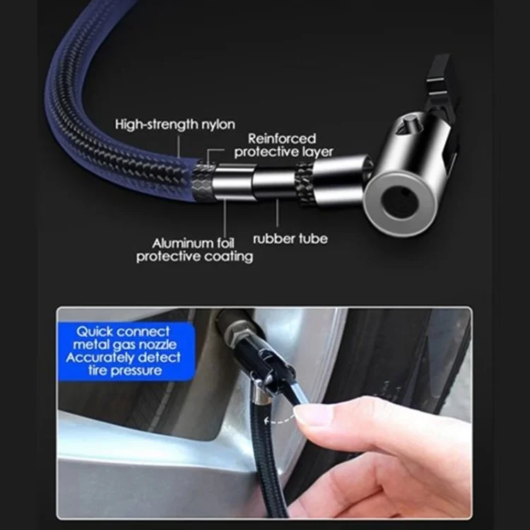 12V Wired Digital Car Tyre Inflator Portable Air Compressor with 3 Nozzle Adaptors and LED Light