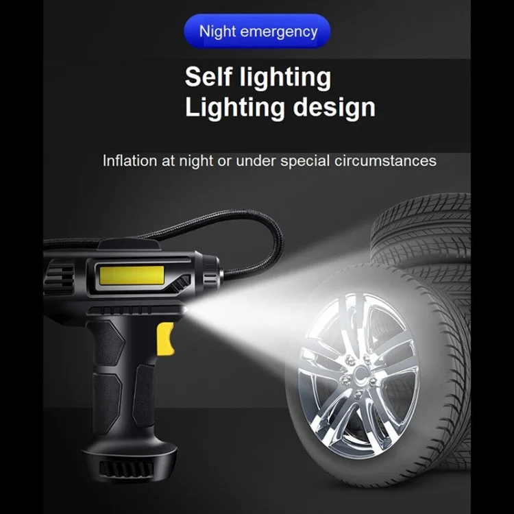 12V Wired Digital Car Tyre Inflator Portable Air Compressor with 3 Nozzle Adaptors and LED Light