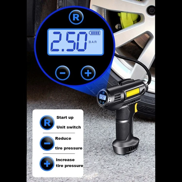 12V Wired Digital Car Tyre Inflator Portable Air Compressor with 3 Nozzle Adaptors and LED Light