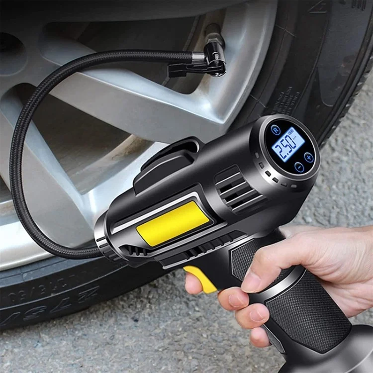 12V Wired Digital Car Tyre Inflator Portable Air Compressor with 3 Nozzle Adaptors and LED Light