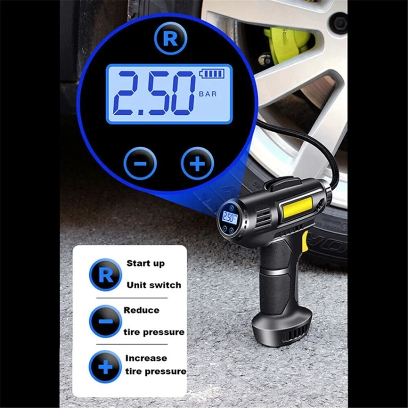 Cordless Tyre Inflator Air Compressor Digital Rechargeable Car Tyre Pump with LED Light