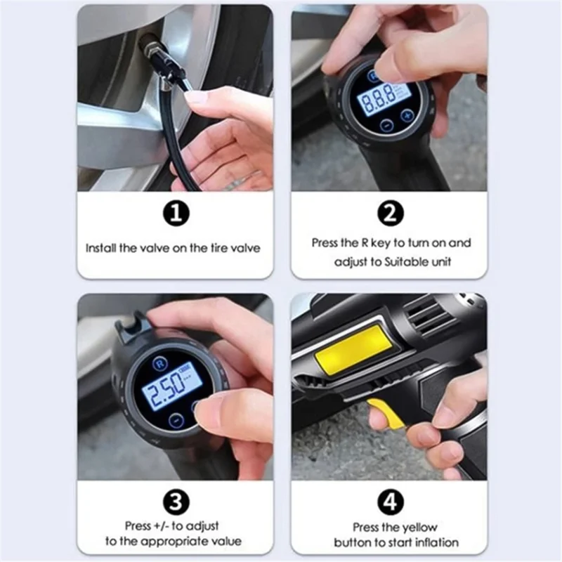 Cordless Tyre Inflator Air Compressor Digital Rechargeable Car Tyre Pump with LED Light