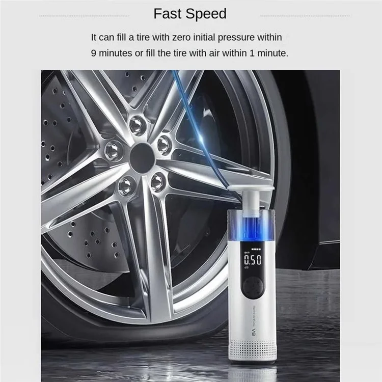 CS-V8 Wireless Car Pump Air Compressor per auto, Gonfiatore Pneumatici Elettrico Portatile - Nero