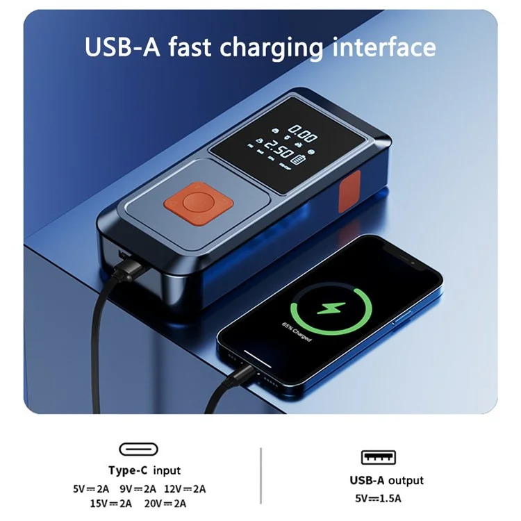 QB08 4-in-1 Portable Car Pump Inflator Emergency Jump Starter Power Bank with LED Light, Clmap