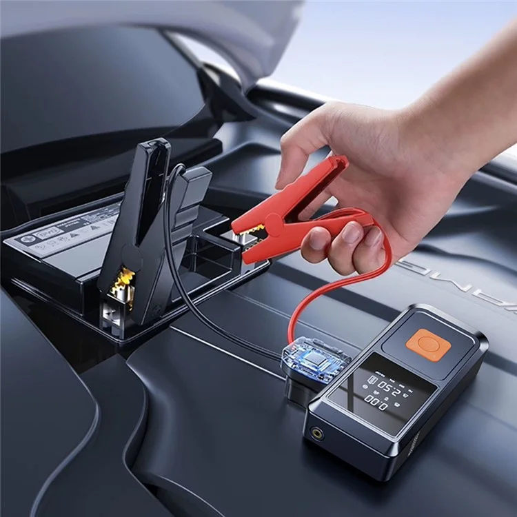 QB08 4-in-1 Portable Car Pump Inflator Emergency Jump Starter Power Bank with LED Light, Clmap