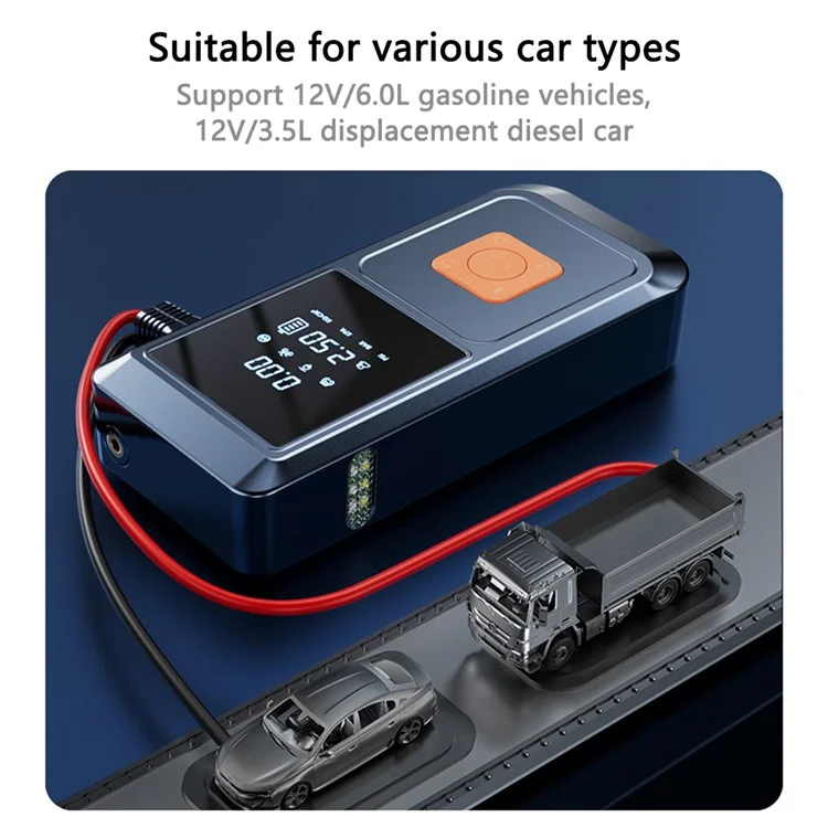 QB08 4-in-1 tragbare Autopumpe Aufpumper Notfall-Starthilfe Powerbank mit LED-Leuchte, Klemme
