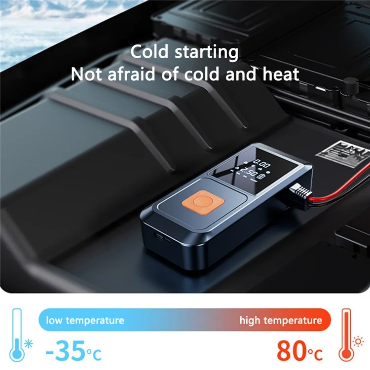 QB08 4-in-1 Portable Car Pump Inflator Emergency Jump Starter Power Bank with LED Light, Clmap