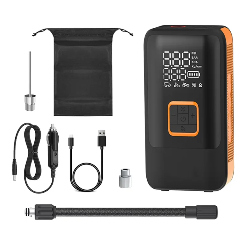 SH03 Portable Smart Air Pump Dual-Cylinder Tire Inflator with Power Bank Function - Orange