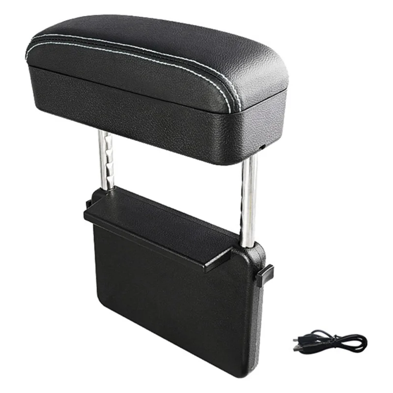 Car Armrest Storage Box Center Console Arm Rest Organizer Wireless Charger - Black / White