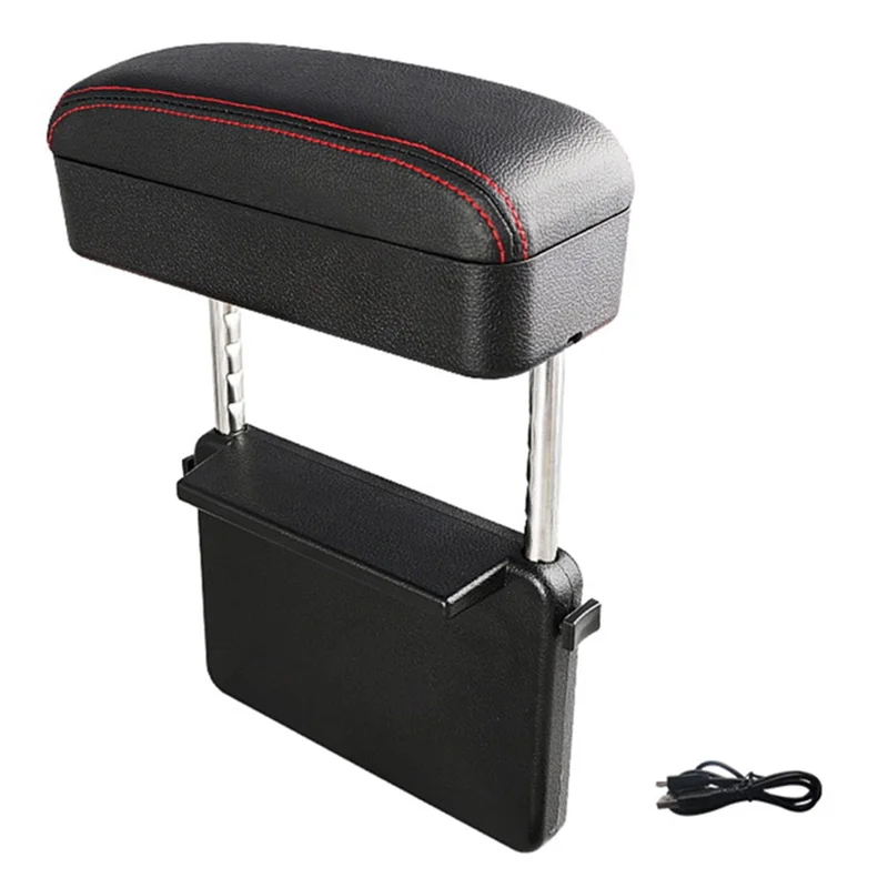 Car Armrest Storage Box Center Console Arm Rest Organizer Wireless Charger - Black / Red