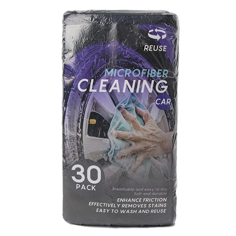 LWMB-004A 30 pièces 30x30cm Super serviette en microfibre absorbante pour le lavage de voitures Chiffon de nettoyage pour la maison et la cuisine - Noir 