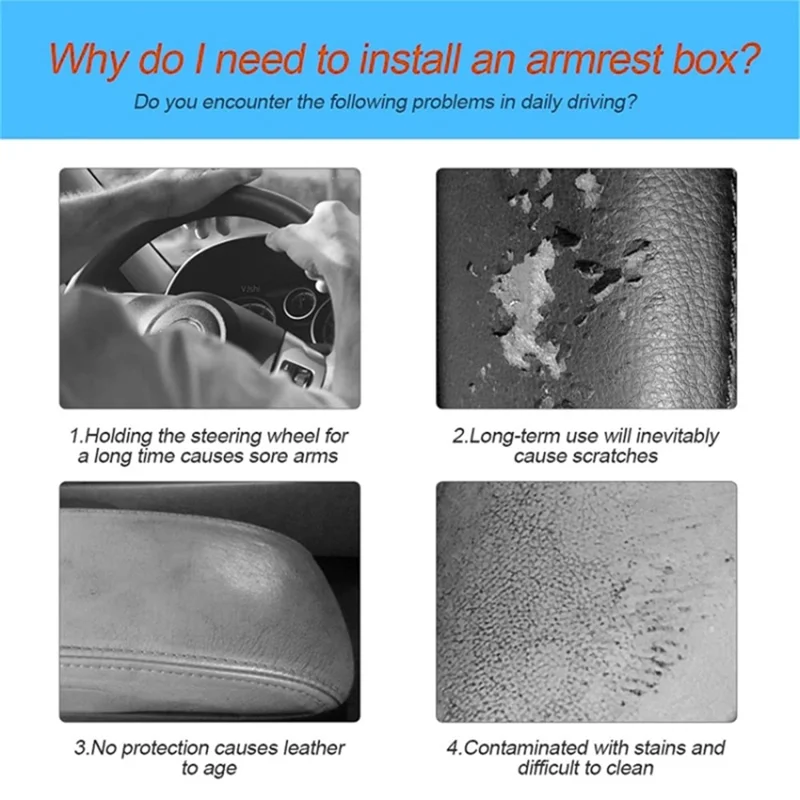 Car Armrest Box Cushion Pad PU Leather Tissue Holder Box with Side Pockets - Grey