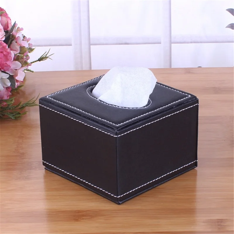 Tissue Box Cover Square Modern Leather Facial Tissue Dispenser Box Holder for Home Office Desktop, Car - Smooth Surface