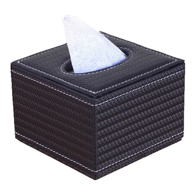 Tissue Box Cover Square Modern Leather Facial Tissue Dispenser Box Holder for Home Office Desktop, Car - Wheat Texture