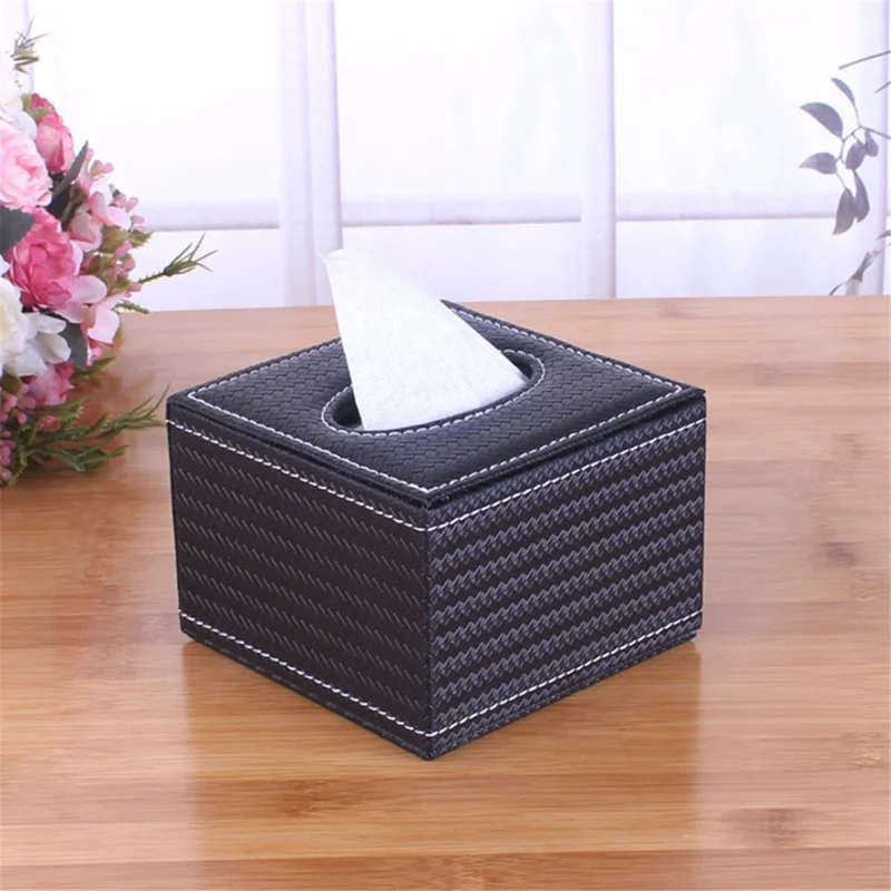 Tissue Box Cover Square Modern Leather Facial Tissue Dispenser Box Holder for Home Office Desktop, Car - Wheat Texture