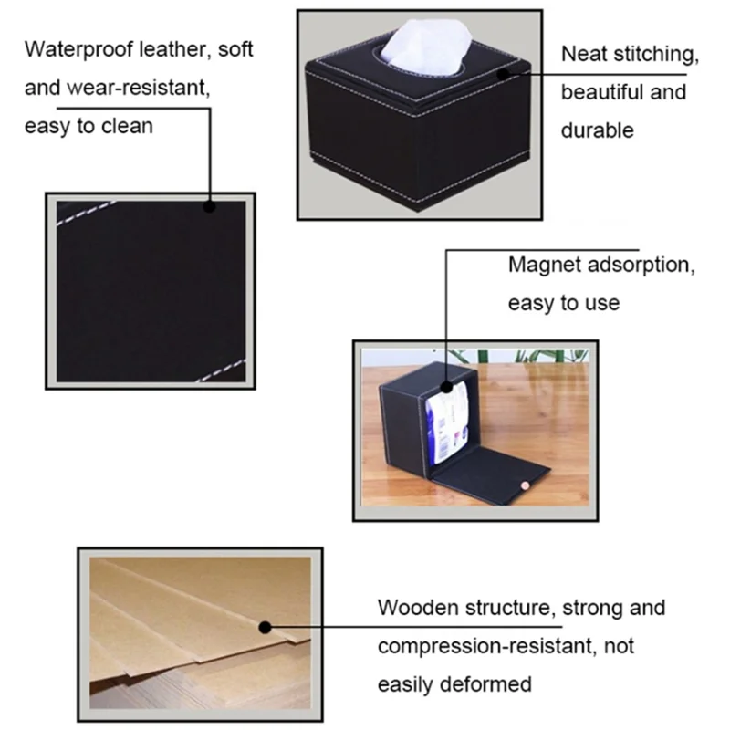 Tissue Box Cover Square Modern Leather Facial Tissue Dispenser Box Holder for Home Office Desktop, Car - Egyptian Pattern