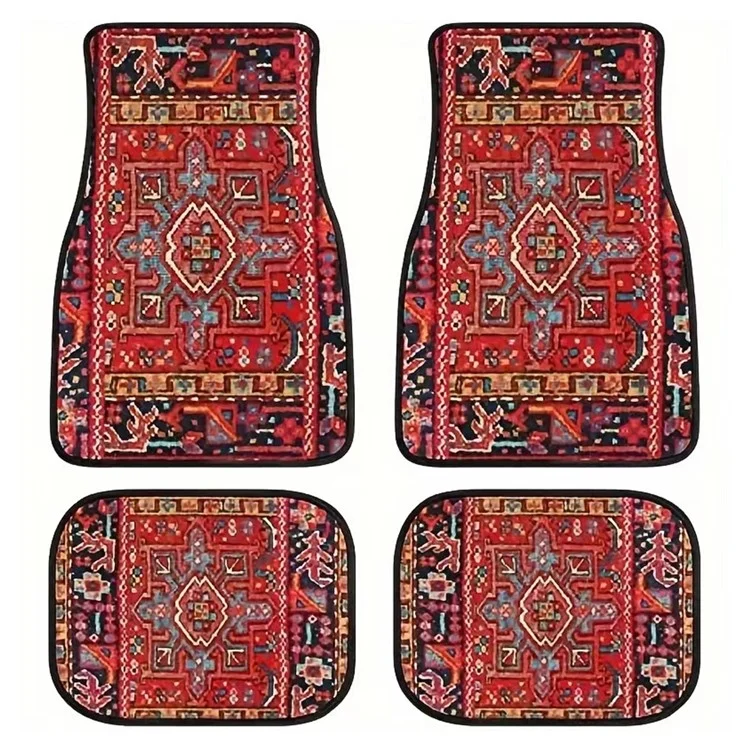 4 Stück / Set Retro Boho-Stil Auto Front+Rückseite Fußmatte Neopren Fahrzeuginterieur Dekorativer Fußboden Pad - Stil 1