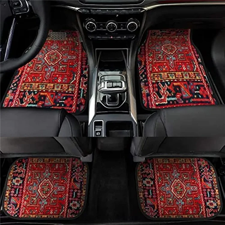 4 Stück / Set Retro Boho-Stil Auto Front+Rückseite Fußmatte Neopren Fahrzeuginterieur Dekorativer Fußboden Pad - Stil 1