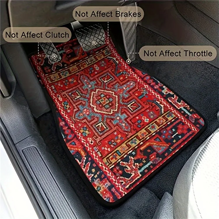 4 Stück / Set Retro Boho-Stil Auto Front+Rückseite Fußmatte Neopren Fahrzeuginterieur Dekorativer Fußboden Pad - Stil 1