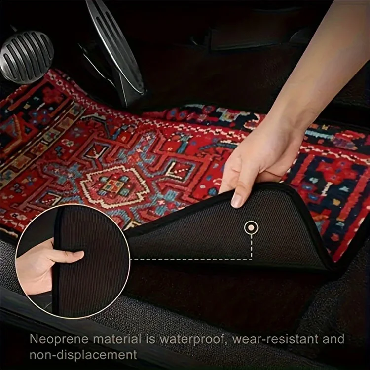 4 Stück / Set Retro Boho-Stil Auto Front+Rückseite Fußmatte Neopren Fahrzeuginterieur Dekorativer Fußboden Pad - Stil 1