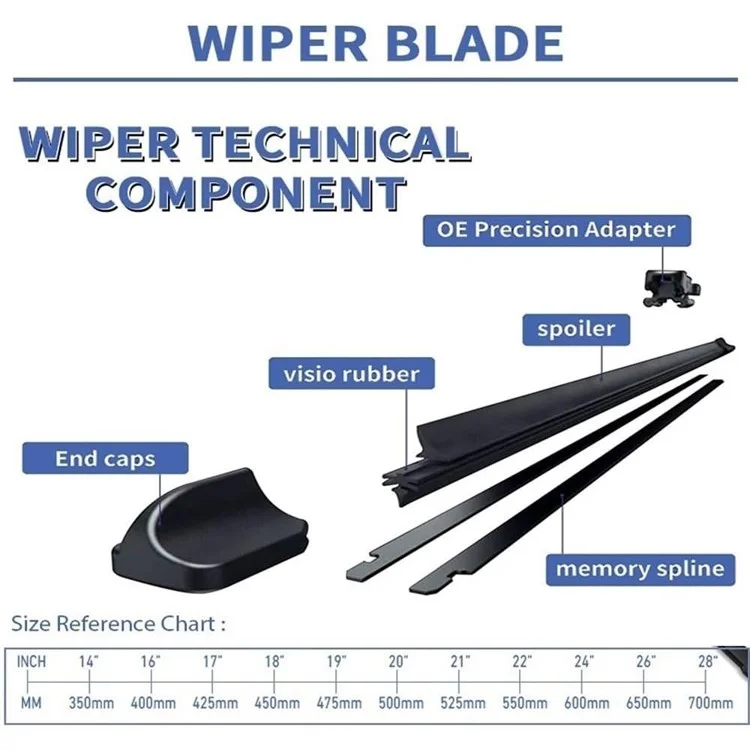 2Pcs Universal Three-Stage Car Wiper Blade ABS+Rubber Noiseless Vehicle Wiper Blade - 19-inch