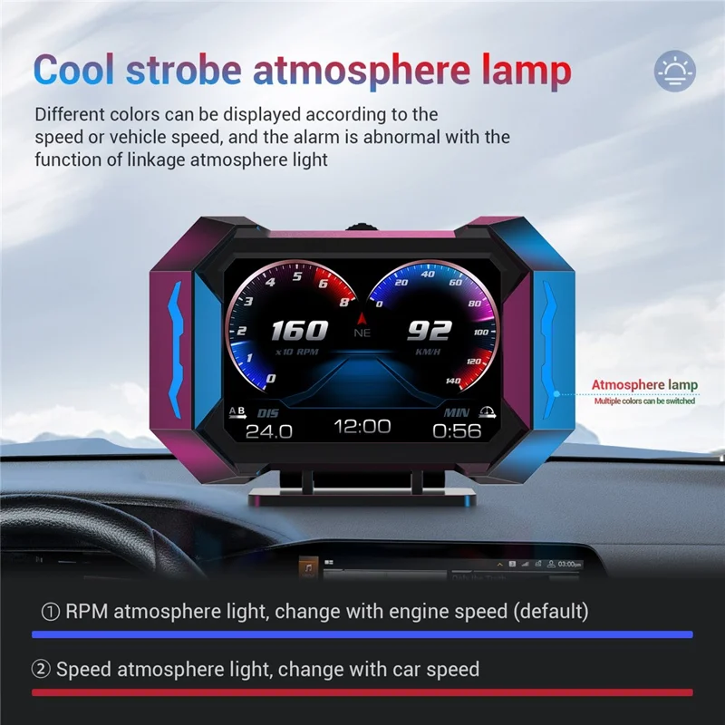 P25 عرض أمامي للسيارة OBD شاشة LCD متعددة الوظائف مع عداد سرعة ودرجة حرارة الماء واستهلاك الوقود وجهاز قياس الميل