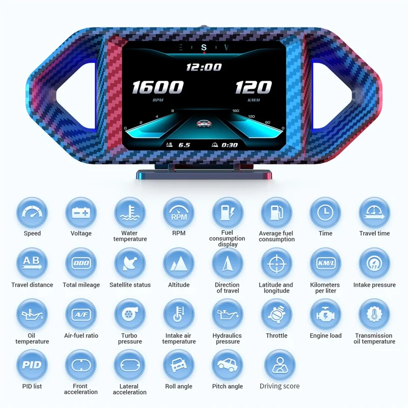 P26 HUD para Coche con OBD y GPS, Velocímetro LCD con RPM, Consumo de Combustible y Medidor de Pendiente