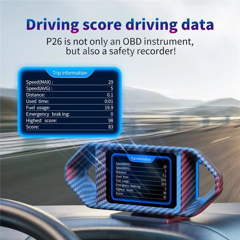 P26 HUD para Coche con OBD y GPS, Velocímetro LCD con RPM, Consumo de Combustible y Medidor de Pendiente
