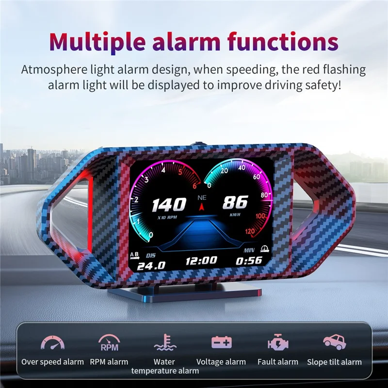 P26 HUD para Coche con OBD y GPS, Velocímetro LCD con RPM, Consumo de Combustible y Medidor de Pendiente