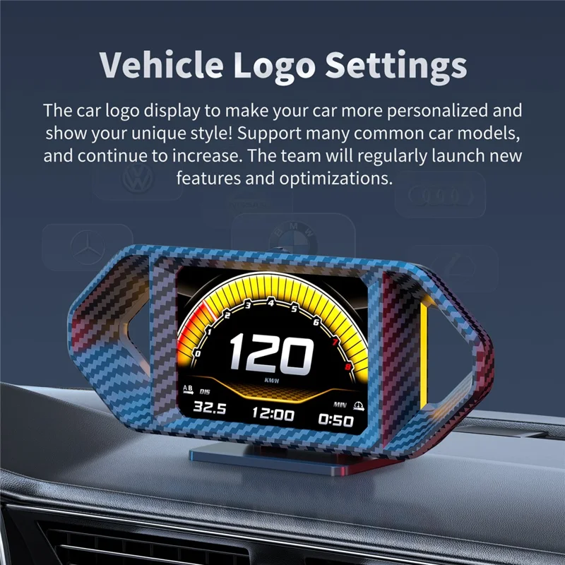 P26 HUD para Coche con OBD y GPS, Velocímetro LCD con RPM, Consumo de Combustible y Medidor de Pendiente
